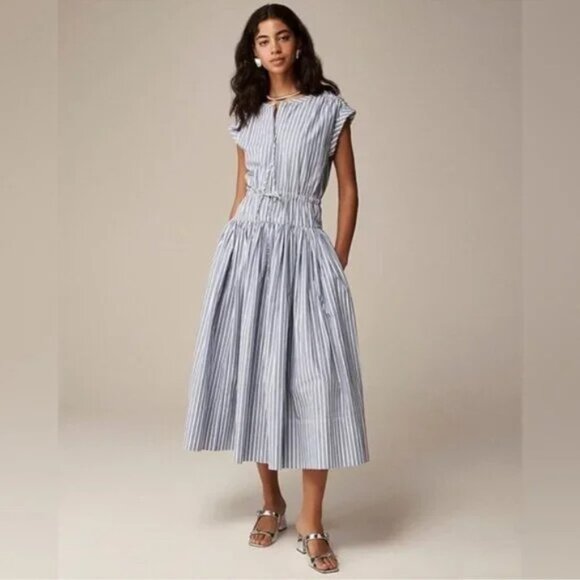 J. Crew Dresses & Skirts - NWT J Crew poplin stripe midi dress with cinched waist and zip front